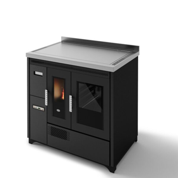 Eva Calòr ENRICA Poêle à granulés ventilé avec four - 8,6 kw - 200 m³ chauffable - noir