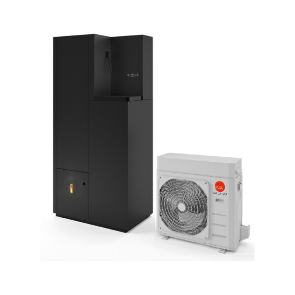 Eva Calòr SOLA 15 HYBRID Chaudière à pellets classe 5 - hermétique - avec pompe à chaleur et ecs intégrée - 15 kw - 320 m3 chauffée - noir gaufré